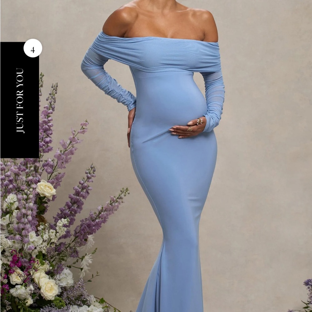 Elegant Off-Shoulder Long Sleeve Dress in Blue